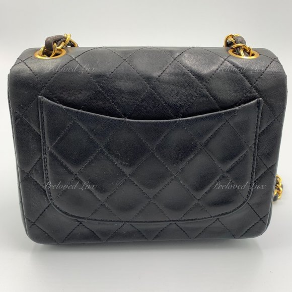 Authentic CHANEL Classic Lambskin Chain Mini Square Flap Bag black in Gold Hardw - Picture 9 of 17
